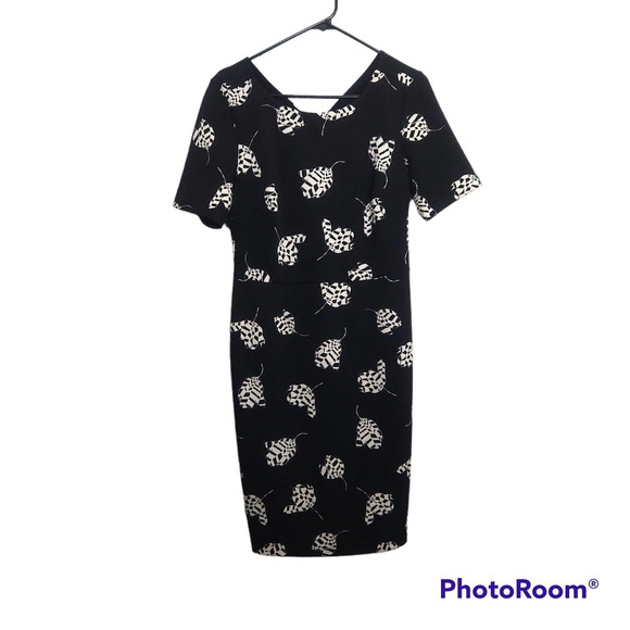 Vince Camuto Checkered Leaf Print Scuba Dress - Picture 1 of 5